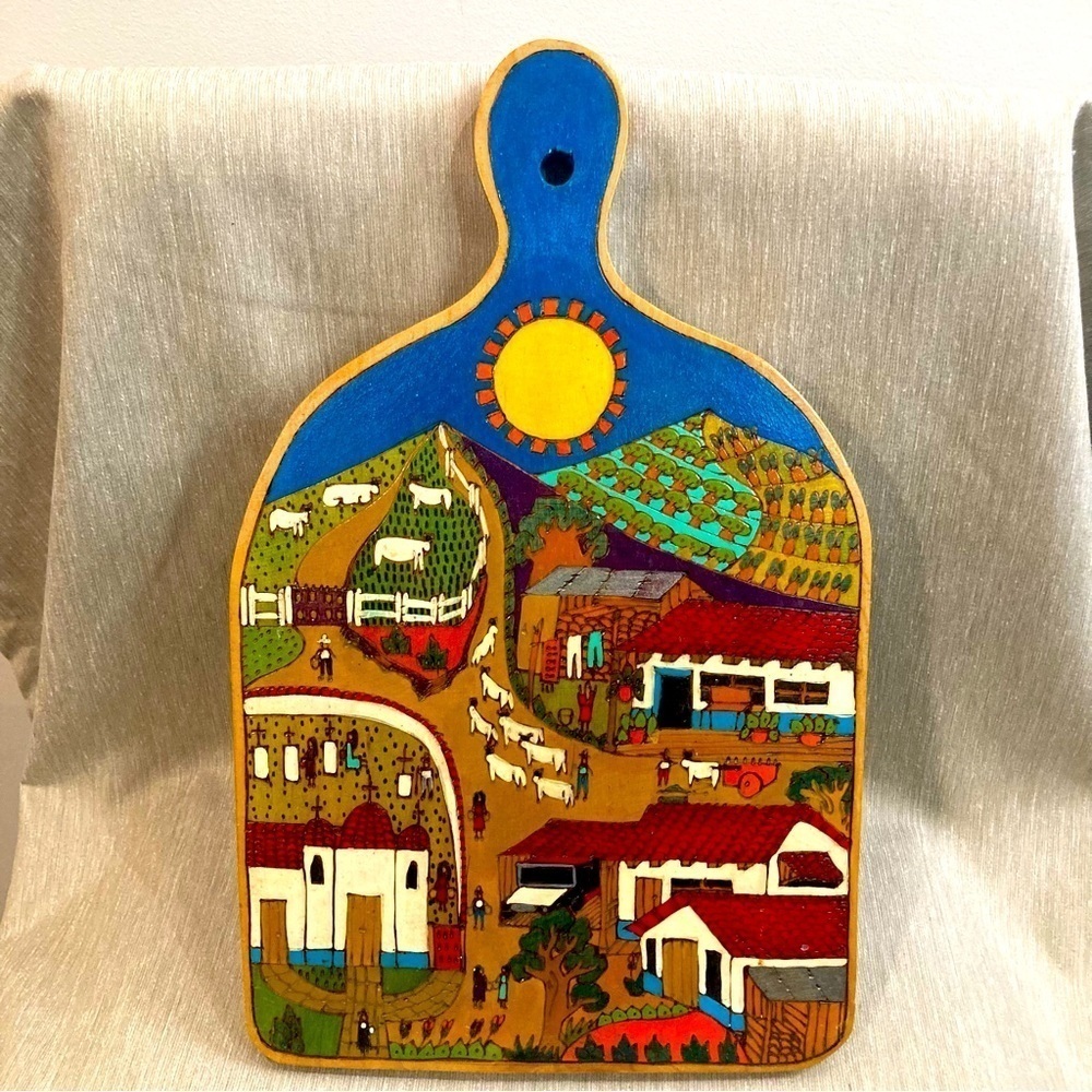 CUTTING Board Hand painted Folk art Wood Made in Costa Rica Vintage 1995